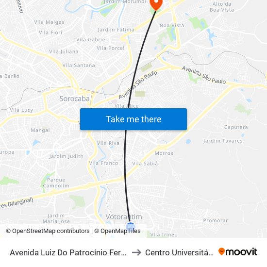 Avenida Luiz Do Patrocínio Fernandes, 267-591 to Centro Universitário Facens map