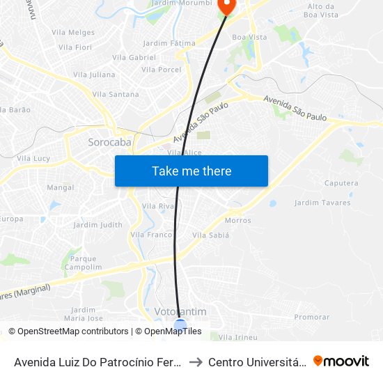 Avenida Luiz Do Patrocínio Fernandes, 267-591 to Centro Universitário Facens map