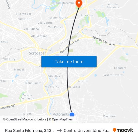 Rua Santa Filomena, 343-383 to Centro Universitário Facens map