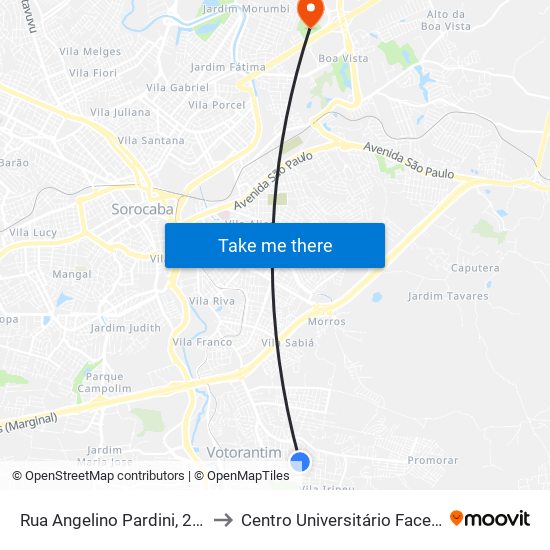 Rua Angelino Pardini, 268 to Centro Universitário Facens map