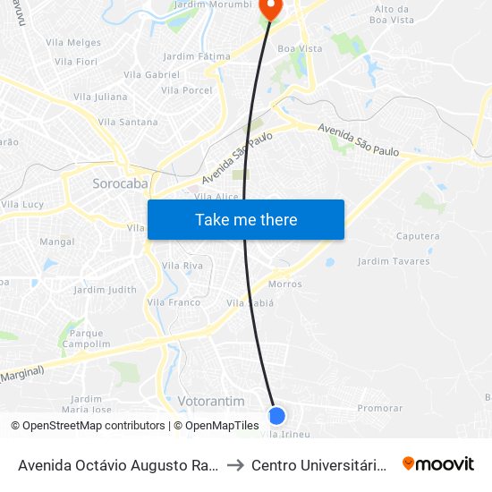 Avenida Octávio Augusto Rangel, 2296 to Centro Universitário Facens map