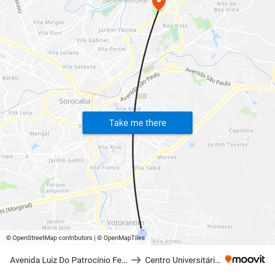 Avenida Luiz Do Patrocínio Fernandes, 963 to Centro Universitário Facens map
