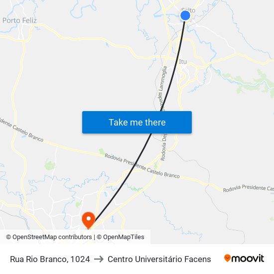 Rua Rio Branco, 1024 to Centro Universitário Facens map