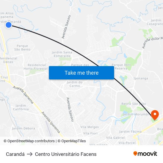 Carandá to Centro Universitário Facens map