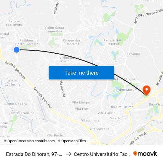 Estrada Do Dinorah, 97-109 to Centro Universitário Facens map