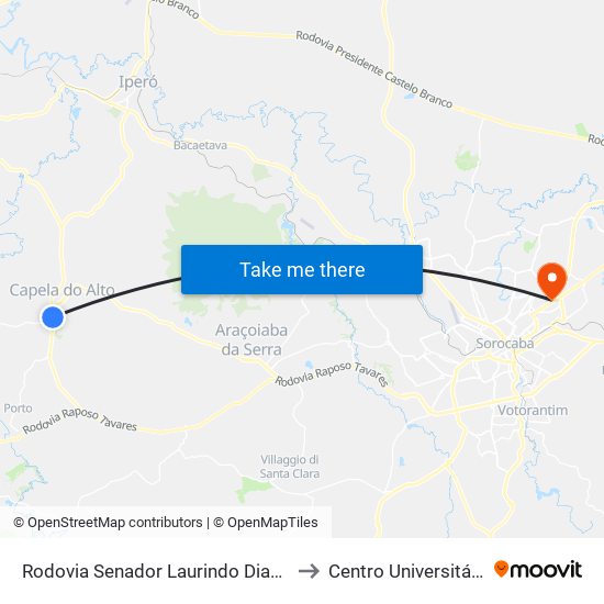 Rodovia Senador Laurindo Dias Minhoto, 2-540 to Centro Universitário Facens map