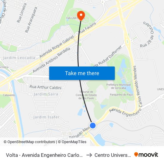 Volta - Avenida Engenheiro Carlos Reinaldo Mendes, 1761 to Centro Universitário Facens map