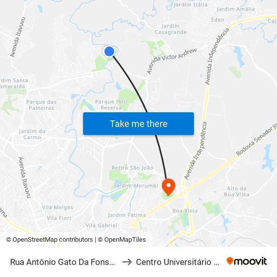 Rua Antônio Gato Da Fonseca, 200 to Centro Universitário Facens map