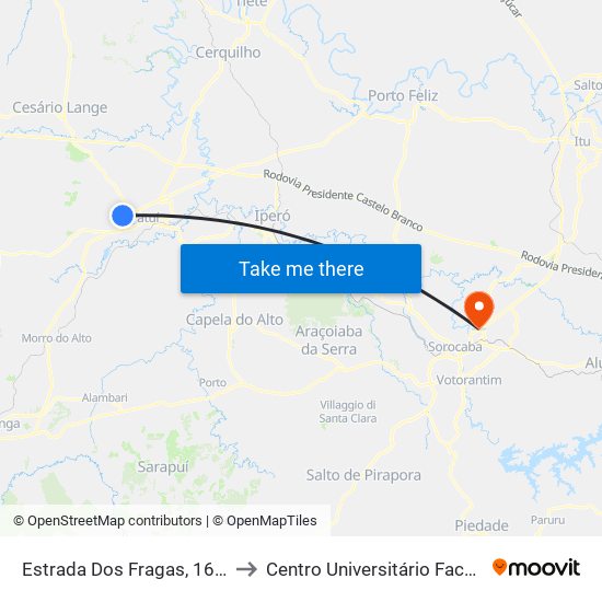 Estrada Dos Fragas, 1670 to Centro Universitário Facens map