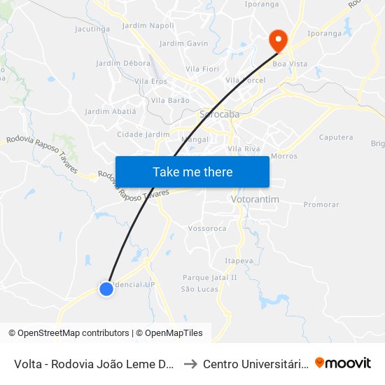 Volta - Rodovia João Leme Dos Santos, 31 to Centro Universitário Facens map