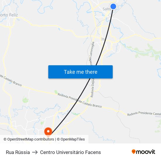 Rua Rússia to Centro Universitário Facens map