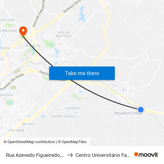 Rua Azevedo Figueiredo, 170 to Centro Universitário Facens map