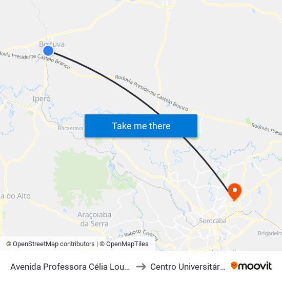 Avenida Professora Célia Lourdes Vercelino to Centro Universitário Facens map