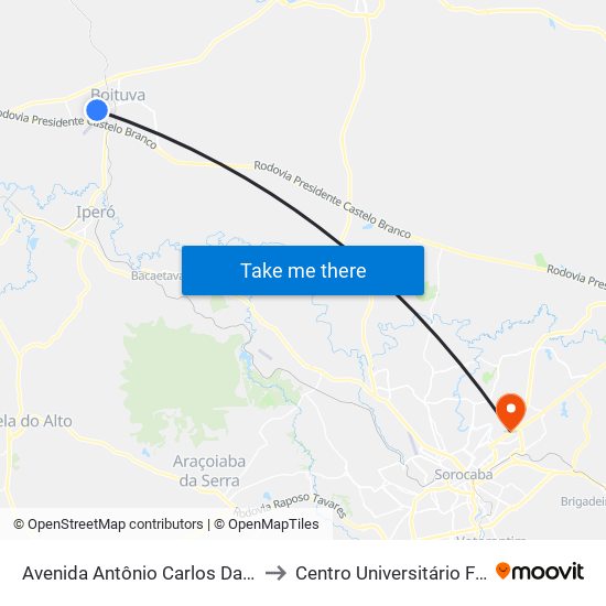 Avenida Antônio Carlos Dalmazzo to Centro Universitário Facens map
