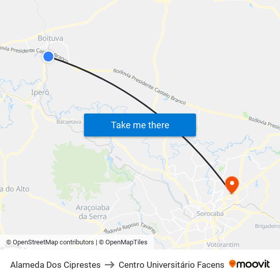 Alameda Dos Ciprestes to Centro Universitário Facens map