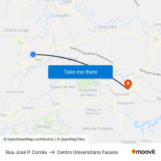 Rua José P. Corrêa to Centro Universitário Facens map