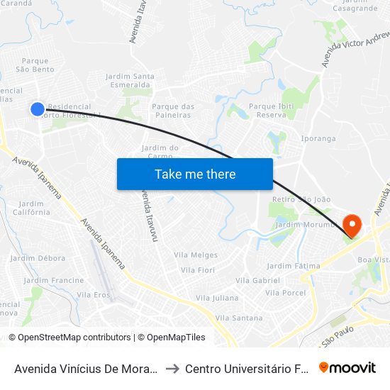 Avenida Vinícius De Moraes, 27 to Centro Universitário Facens map