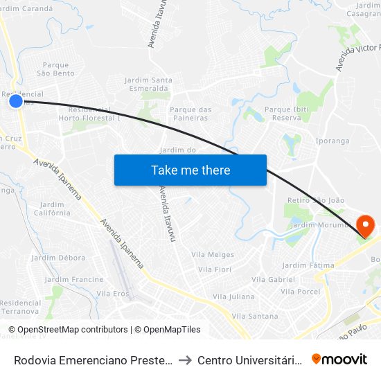 Rodovia Emerenciano Prestes De Barros to Centro Universitário Facens map