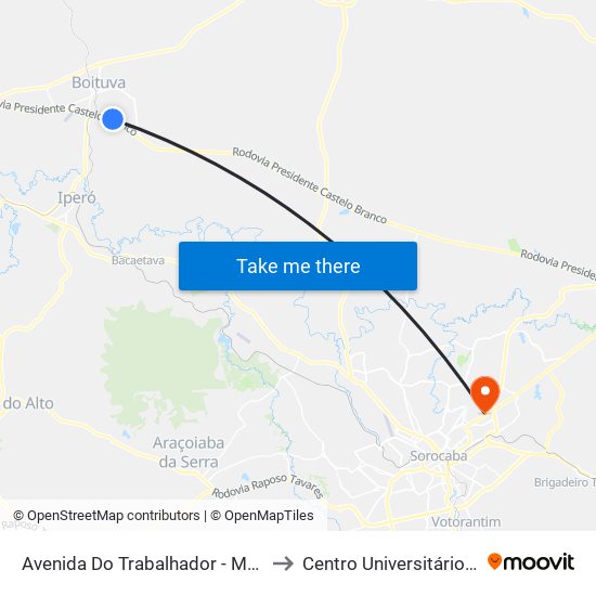Avenida Do Trabalhador - MC Donalds to Centro Universitário Facens map