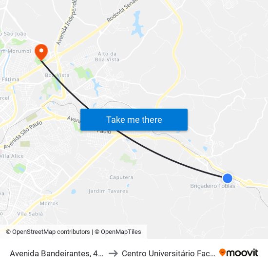 Avenida Bandeirantes, 4245 to Centro Universitário Facens map