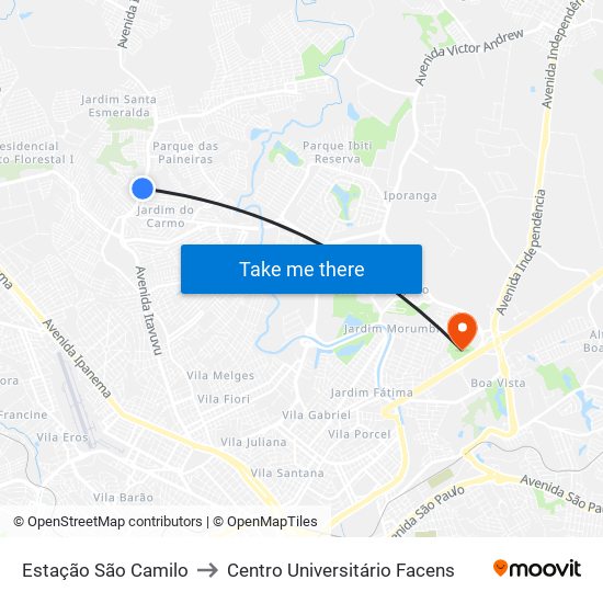 Estação São Camilo to Centro Universitário Facens map