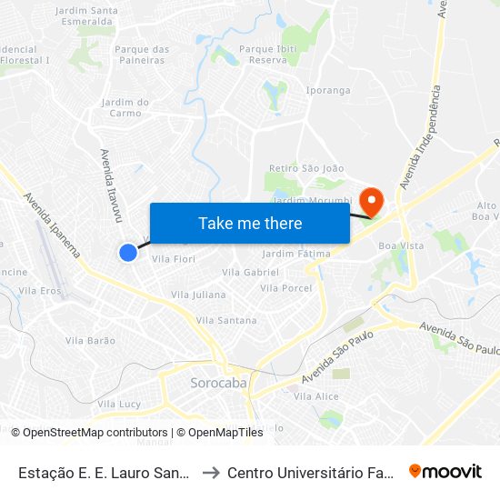 Estação E. E. Lauro Sanchez to Centro Universitário Facens map