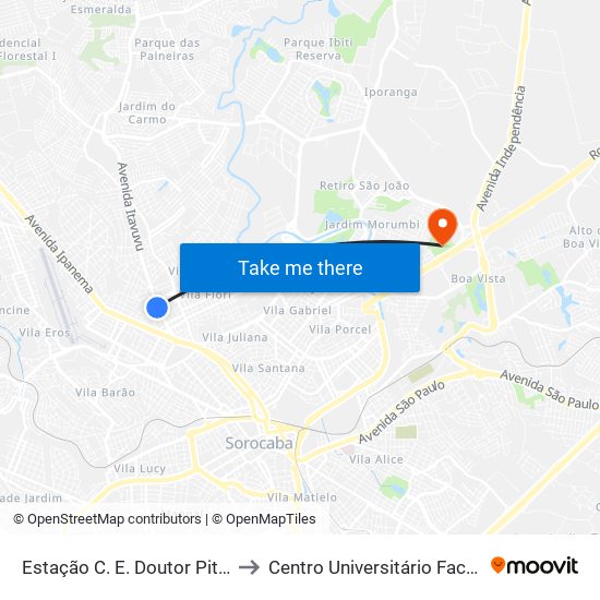 Estação C. E. Doutor Pitico to Centro Universitário Facens map