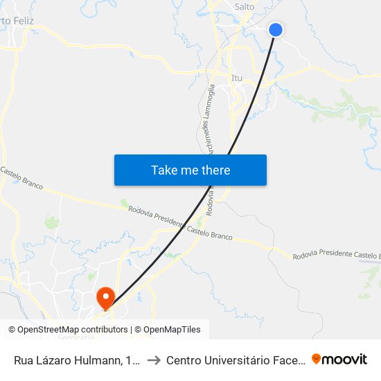 Rua Lázaro Hulmann, 116 to Centro Universitário Facens map