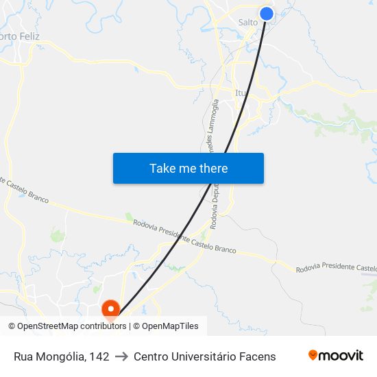 Rua Mongólia, 142 to Centro Universitário Facens map