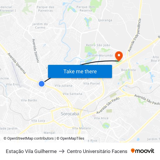 Estação Vila Guilherme to Centro Universitário Facens map