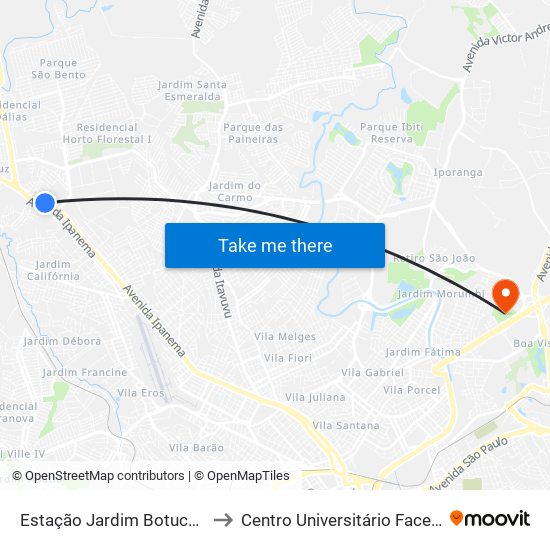 Estação Jardim Botucatu to Centro Universitário Facens map