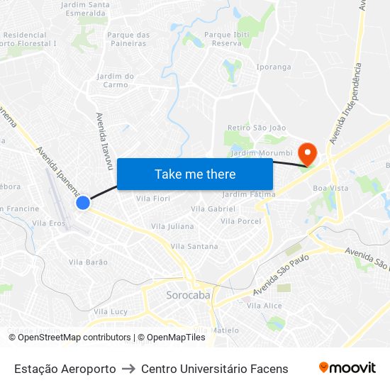Estação Aeroporto to Centro Universitário Facens map
