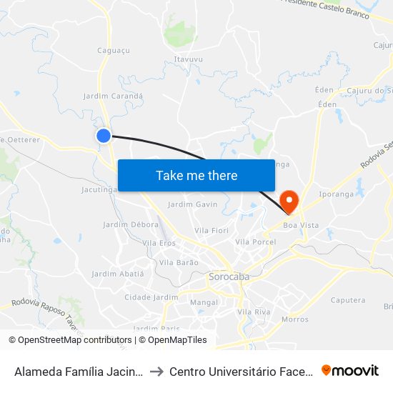 Alameda Família Jacinto to Centro Universitário Facens map