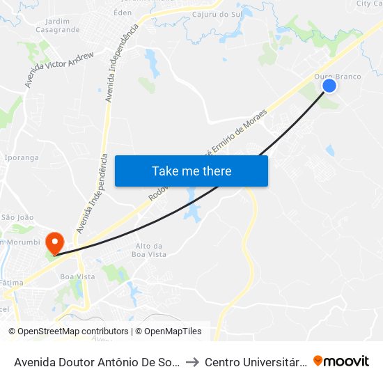 Avenida Doutor Antônio De Souza Netto, 150 to Centro Universitário Facens map