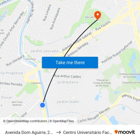 Avenida Dom Aguirre, 2121 to Centro Universitário Facens map