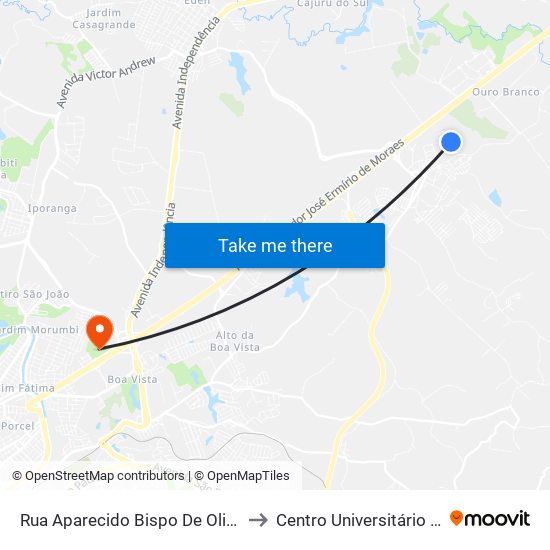 Rua Aparecido Bispo De Oliveira, S/N to Centro Universitário Facens map