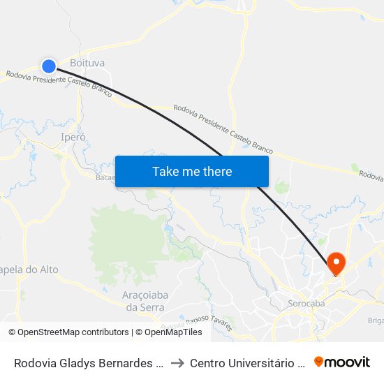 Rodovia Gladys Bernardes Minhoto to Centro Universitário Facens map