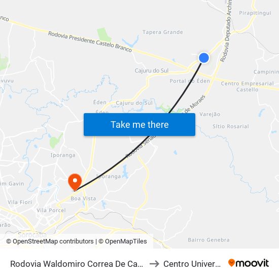 Rodovia Waldomiro Correa De Camargo Itu - São Paulo Brasil to Centro Universitário Facens map