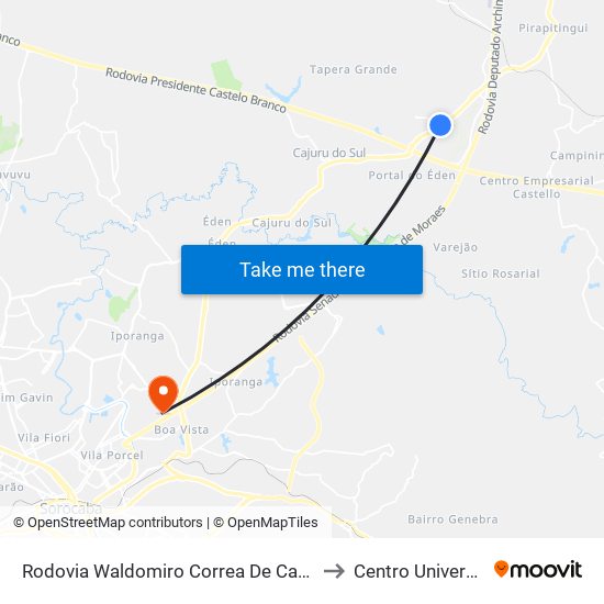 Rodovia Waldomiro Correa De Camargo Itu - São Paulo Brasil to Centro Universitário Facens map