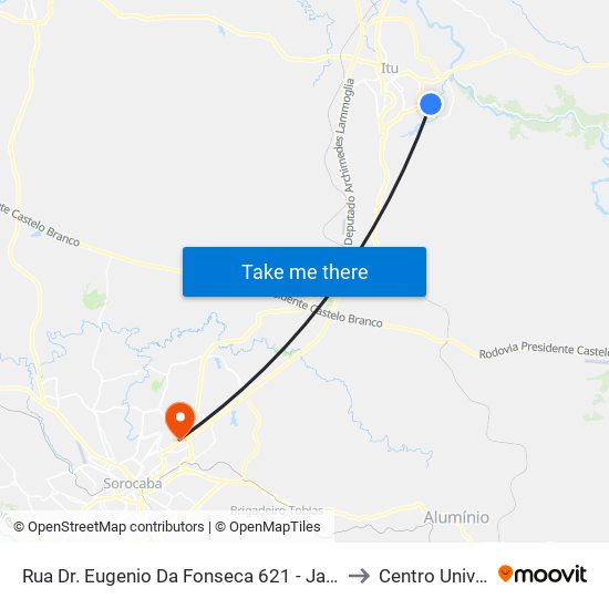 Rua Dr. Eugenio Da Fonseca 621 - Jardim Aeroporto I Itu - SP 13304-650 Brasil to Centro Universitário Facens map