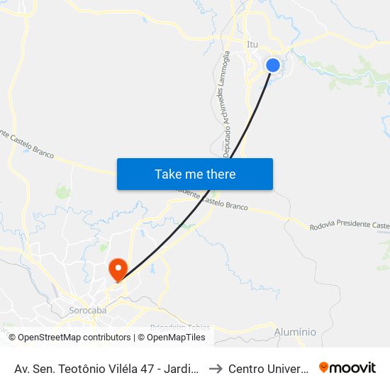 Av. Sen. Teotônio Viléla 47 - Jardim Aeroporto I Itu - SP Brasil to Centro Universitário Facens map