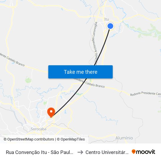 Rua Convenção Itu - São Paulo 13303 Brasil to Centro Universitário Facens map