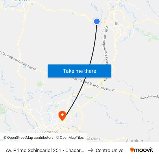 Av. Primo Schincariol 251 - Chácara Flórida Itu - SP 13312-250 Brasil to Centro Universitário Facens map