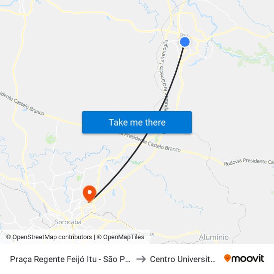 Praça Regente Feijó Itu - São Paulo 13300 Brasil to Centro Universitário Facens map