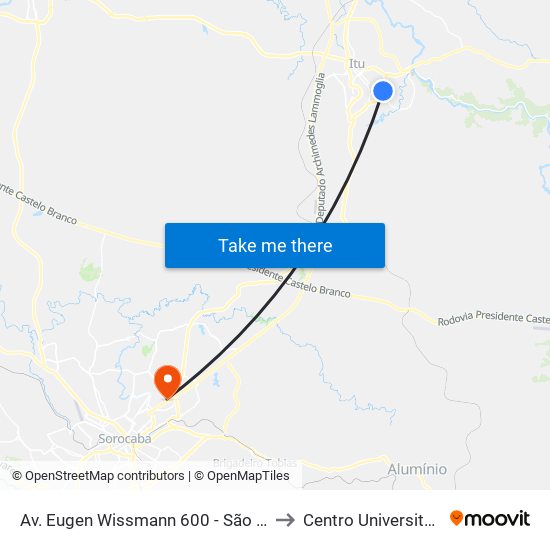 Av. Eugen Wissmann 600 - São Luiz Itu - SP Brasil to Centro Universitário Facens map