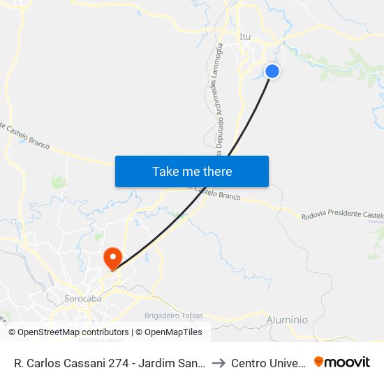 R. Carlos Cassani 274 - Jardim Santa Laura Itu - SP 13306-671 Brasil to Centro Universitário Facens map