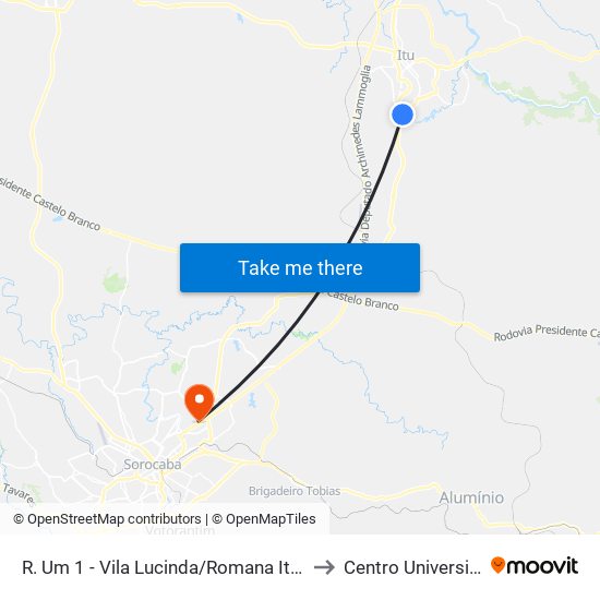 R. Um 1 - Vila Lucinda/Romana Itu - SP 13309-722 Brasil to Centro Universitário Facens map