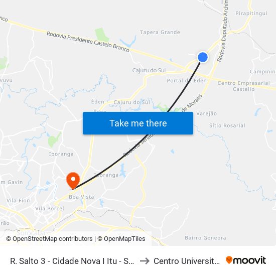 R. Salto 3 - Cidade Nova I Itu - SP 13308-081 Brasil to Centro Universitário Facens map