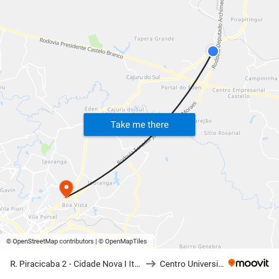 R. Piracicaba 2 - Cidade Nova I Itu - SP 13308-046 Brasil to Centro Universitário Facens map