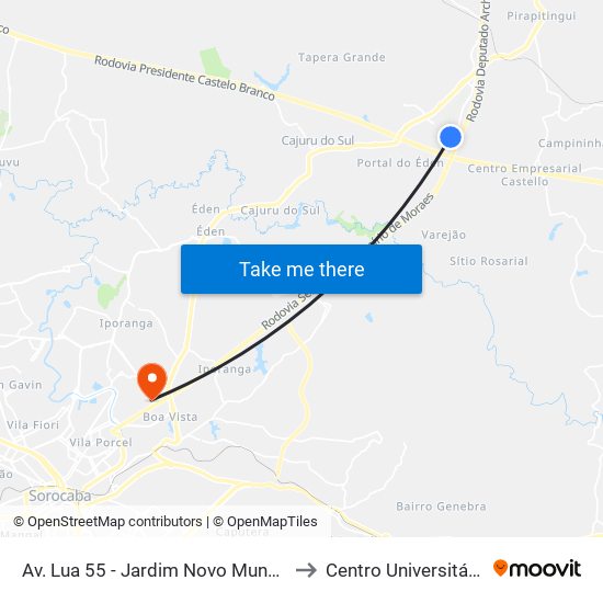Av. Lua 55 - Jardim Novo Mundo Itu - SP Brasil to Centro Universitário Facens map